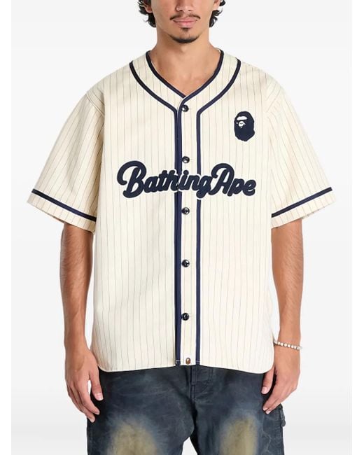 A Bathing Ape White Pinstripe Baseball Shirt for men