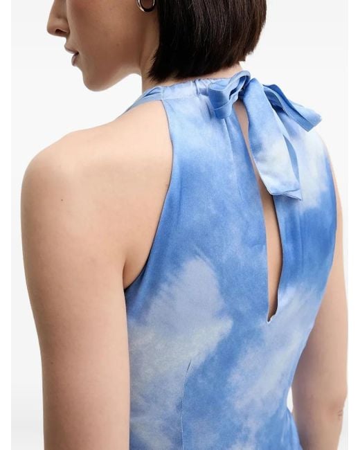Sisley Blue Halter-Neck Gathered Midi Dress