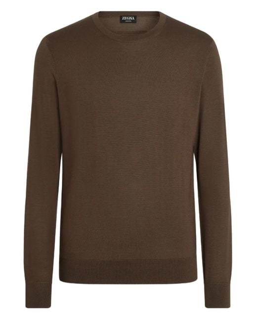 Zegna Brown Mélange Crew-Neck Sweater for men