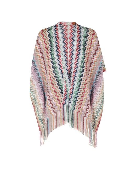 Missoni White Zigzag-Knit Fringed Cape