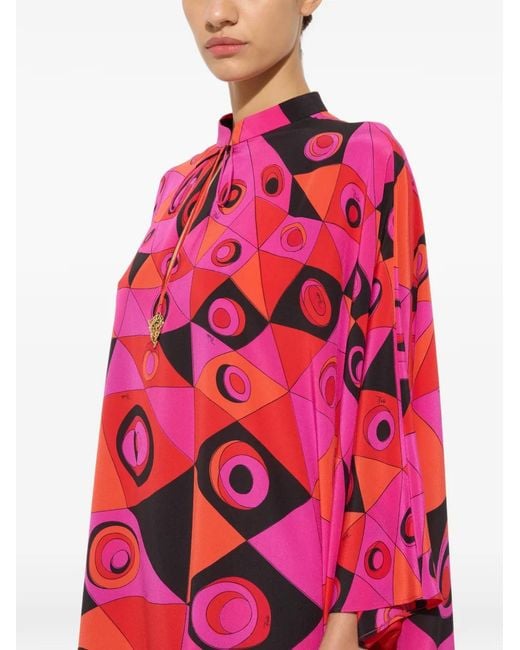 Emilio Pucci Red Occhi-Print Silk Kaftan