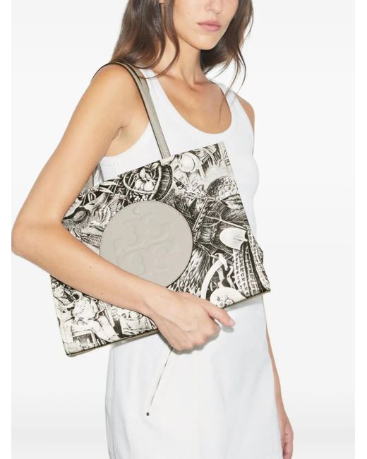 Tory Burch White Medium Ella Chain Printed Tote Bag