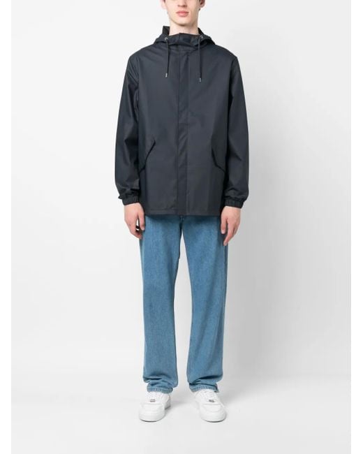 Rains Blue Drawstring-Hood Parka Jacket