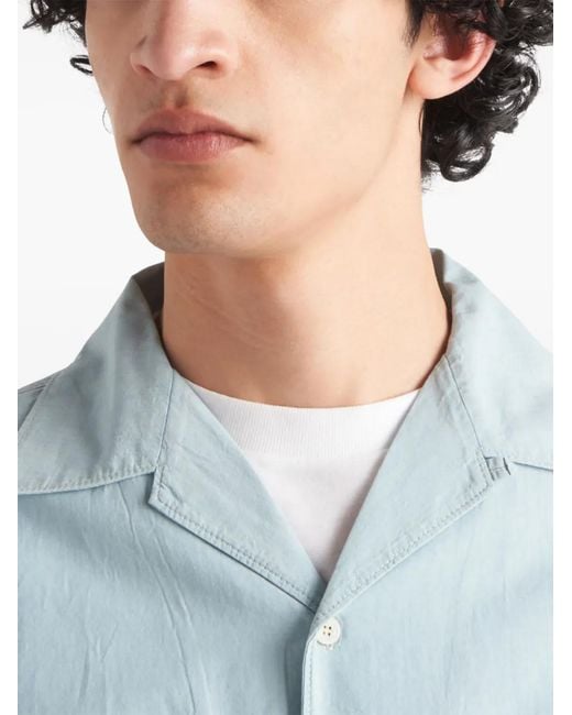 Prada Blue Cotton Short-Sleeve Shirt for men