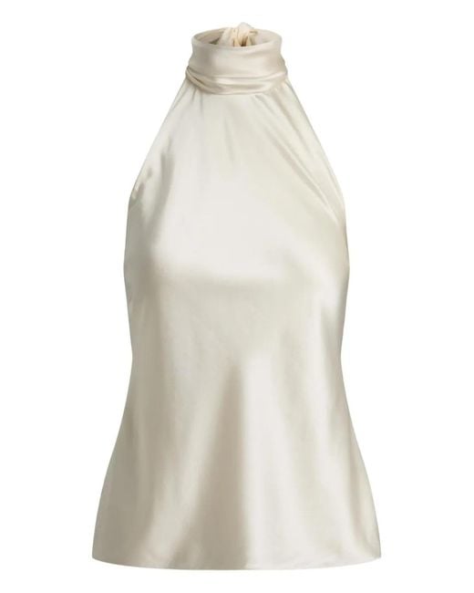 Ralph Lauren White Charmeuse Halterneck Blouse