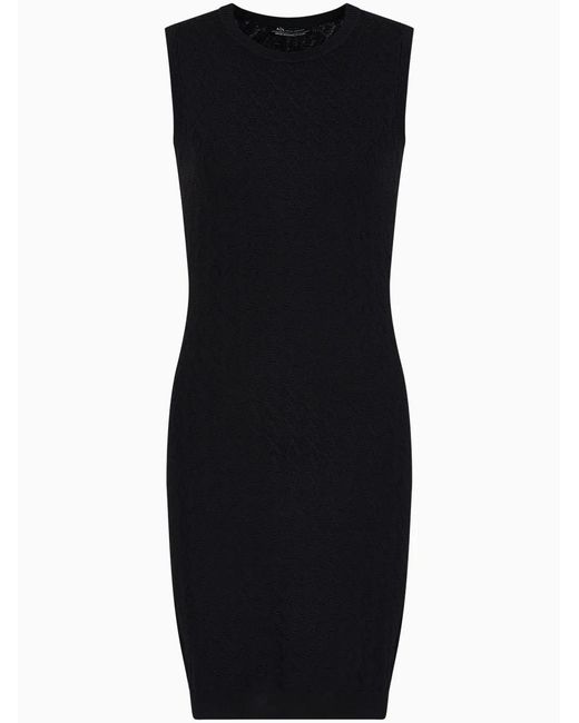 ARMANI EXCHANGE Black Monogram-Knit Dress