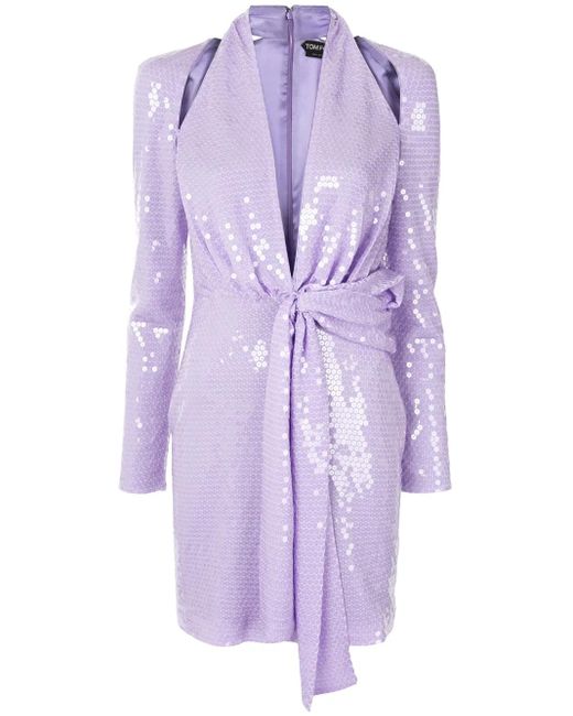 Tom Ford Purple Sequin Tie Waist Dress