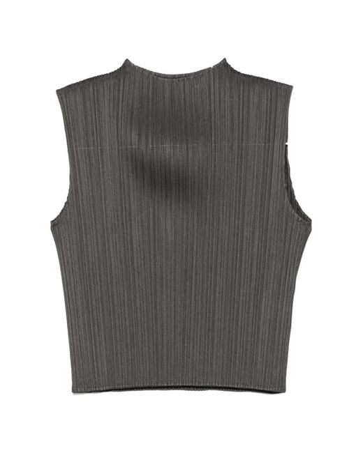 Pleats Please Issey Miyake Gray Pleated Sleeveless Top