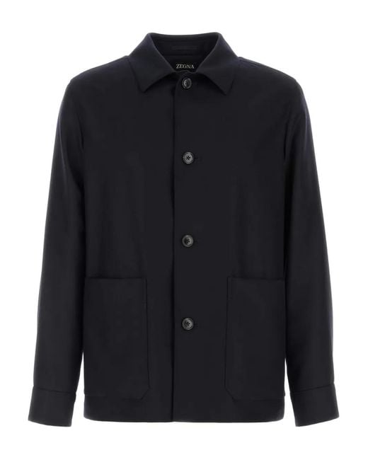 Zegna Blue Pocket Button Overshirt for men