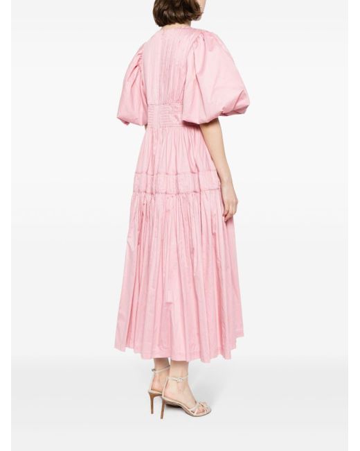 Aje. Pink Puff-sleeved Pleated Dress