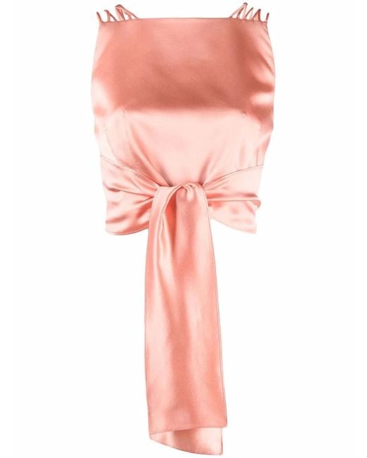 Alberta Ferretti Pink Tie-Front Silk-Satin Top