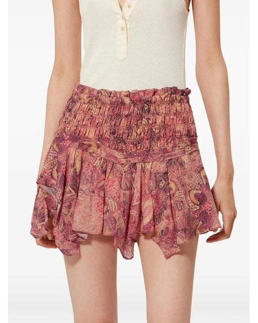 Isabel Marant Red Ceiva Mandala-Print Smocked Skirt