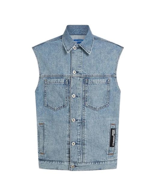 Karl Lagerfeld Blue Acid-Wash Sleeveless Denim Jacket for men