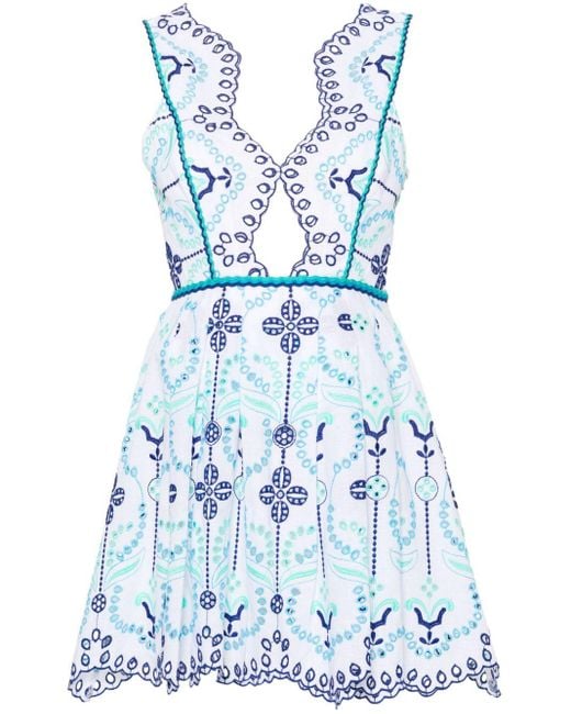 Charo Ruiz Blue Peggy Embroidery Flared Mini Dress