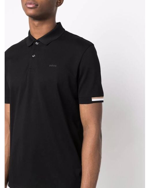 Boss Black Stripe-Trimmed Polo Shirt for men
