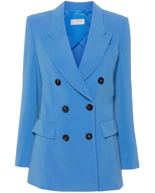 Alberto Biani Blue Double-Breasted Crepe Blazer