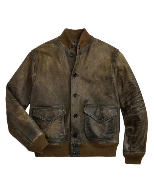 RRL Green Stanton Distressed Leather Jacket for men