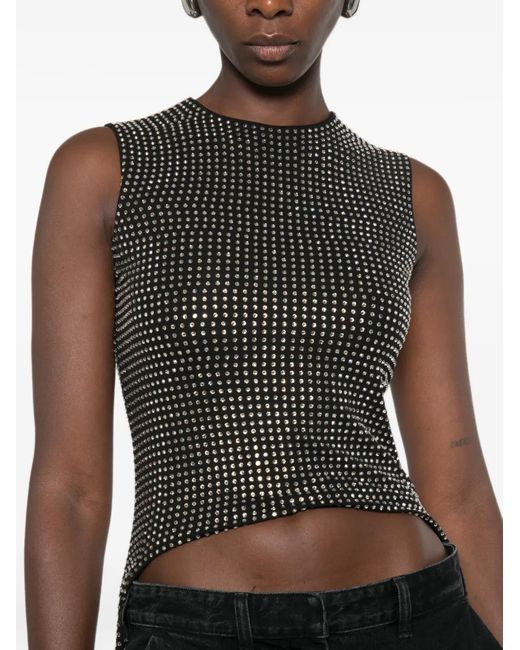 Alexander Wang Black Crystal-Embellished Asymmetric Top