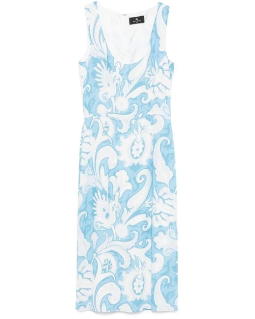 Etro Blue Paisley-Print Midi Dress
