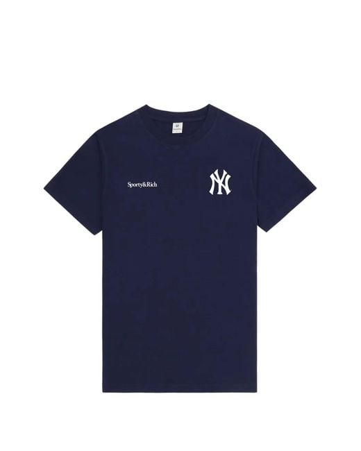 Sporty & Rich Blue Crew-Neck Logo-Detail T-Shirt for men