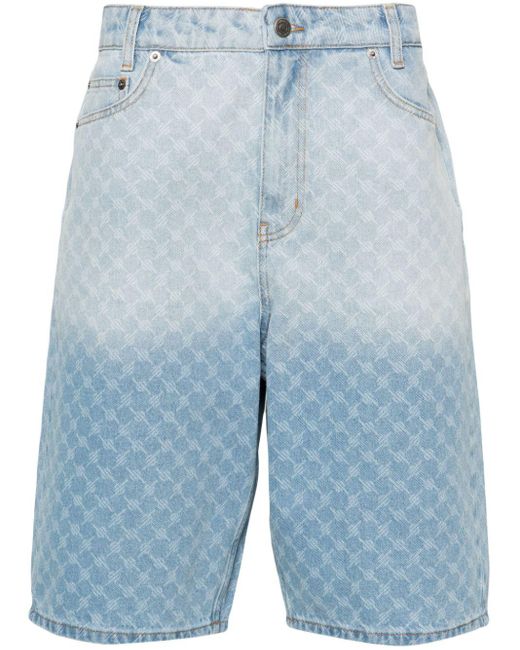 Daily Paper Blue Faded Monogram-pattern Denim Shorts for men
