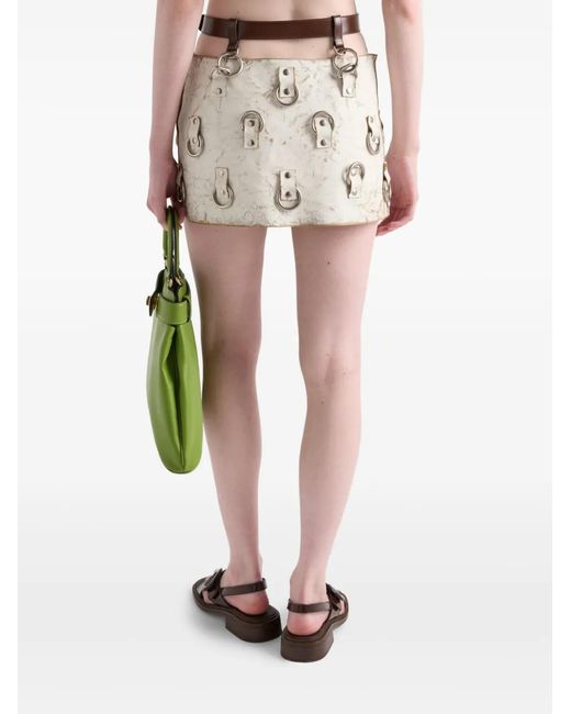 Prada Metallic Ring-Detail Leather Mini Skirt