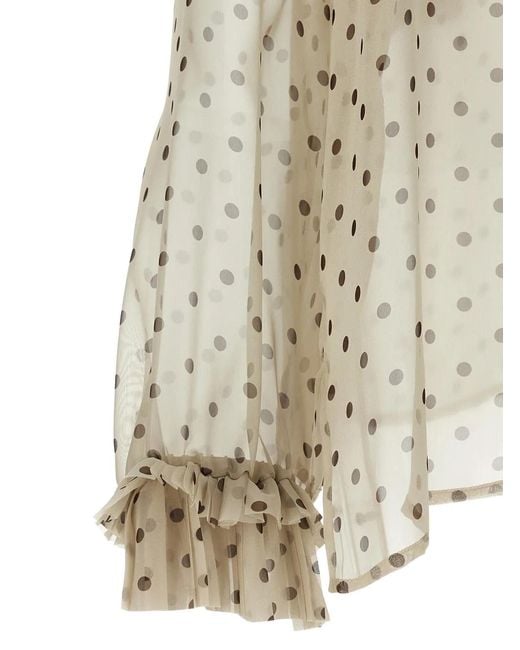 P.A.R.O.S.H. Natural Pallina Ruffled Polka Dot Blouse