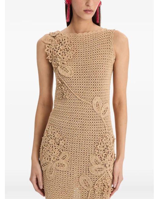 Oscar de la Renta Natural Flower-Motif Mini Dress