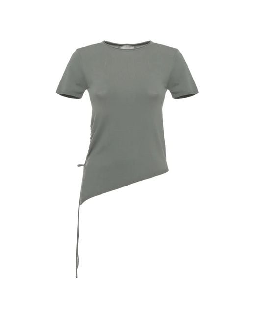 Marella Gray Asymmetric Ruched-Side T-Shirt