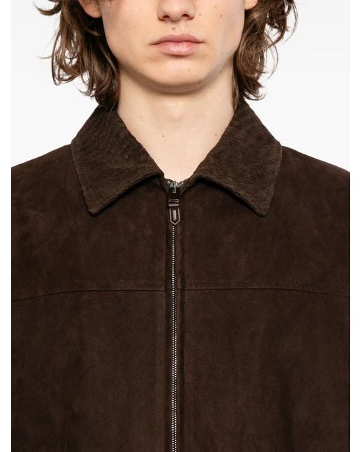Canali Brown Zip Suede Jacket for men