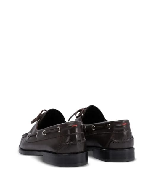 Aeyde Black Harris Lace-Up Leather Boat Shoes