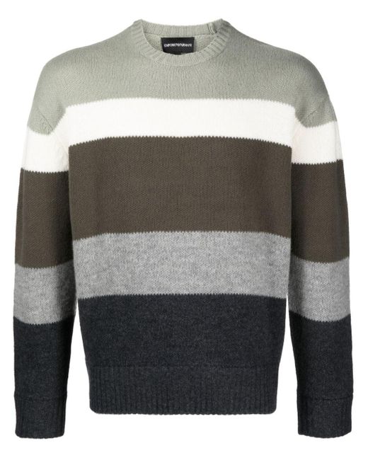 Pull en laine vierge à rayures Emporio Armani pour homme en coloris Gray