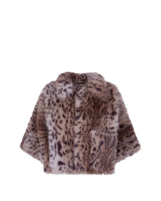 Liviana Conti Brown Lynx-Motif Faux-Fur Coat