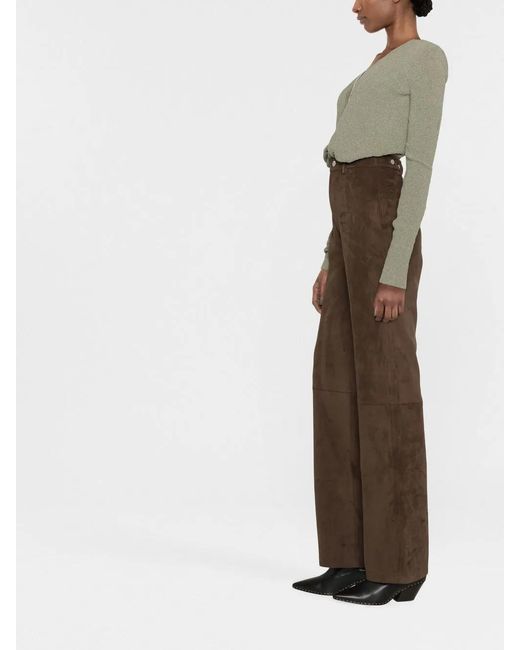 Nanushka Brown Faux-Suede Straight-Leg Trousers