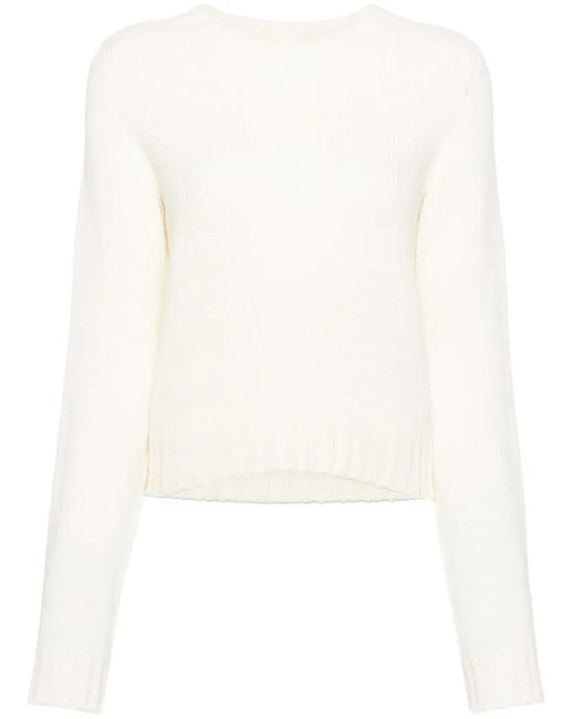 Palm Angels White Logo Wool Blend Sweater