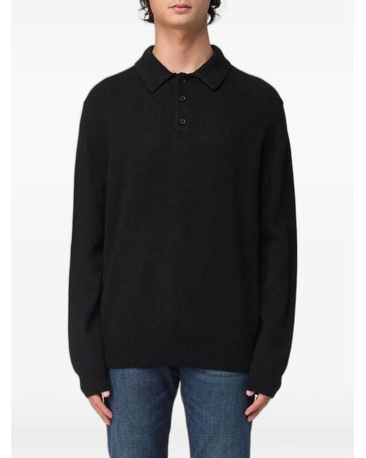Emporio Armani Black Long-Sleeve Knitted Polo Shirt for men