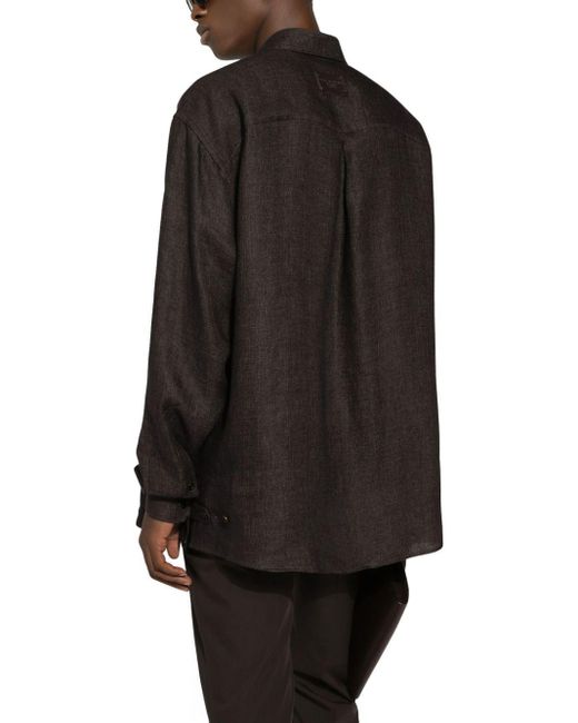 Dolce & Gabbana Black Flap-pocket Linen Shirt for men
