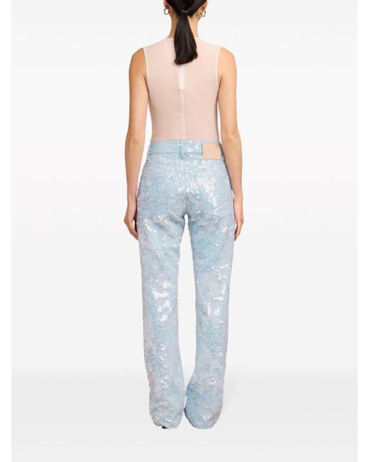 AMI Blue Sequin-embellished Straight-leg Jeans