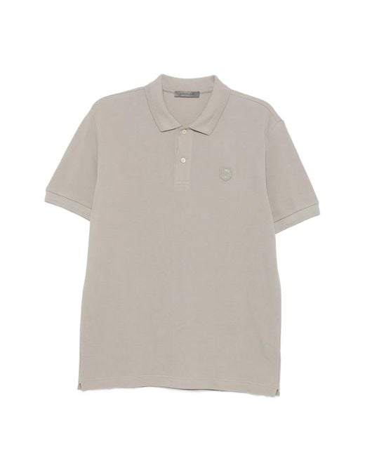 Corneliani Gray Logo-Patch Polo Shirt for men