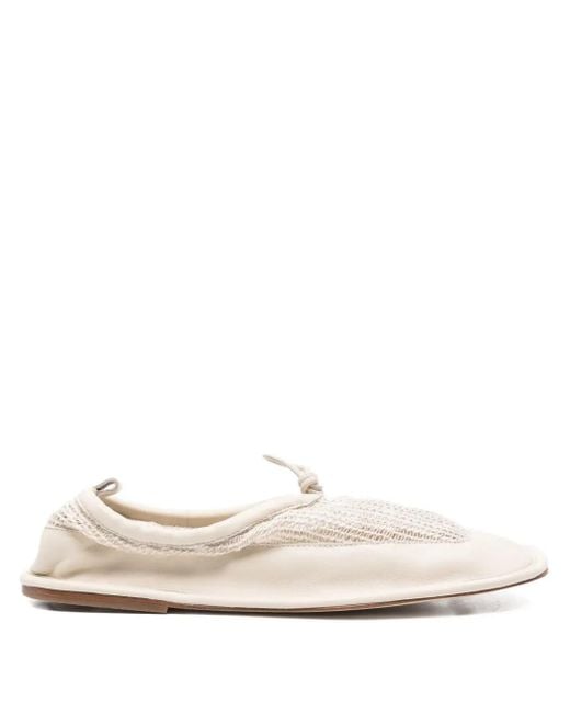 Hereu White Puntera Mesh-Panel Ballet Flats
