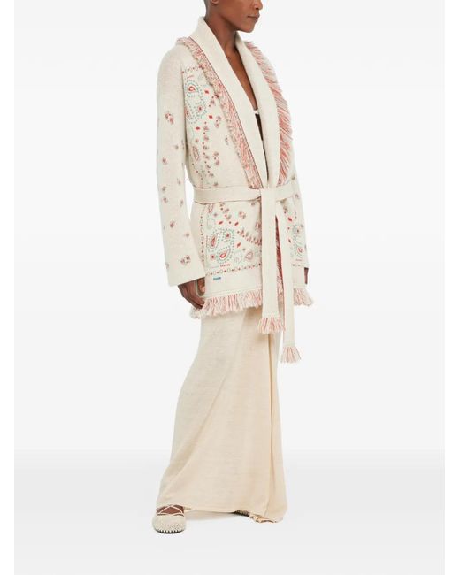 Alanui White Bandana Jacquard Fringed Cardi-Coat
