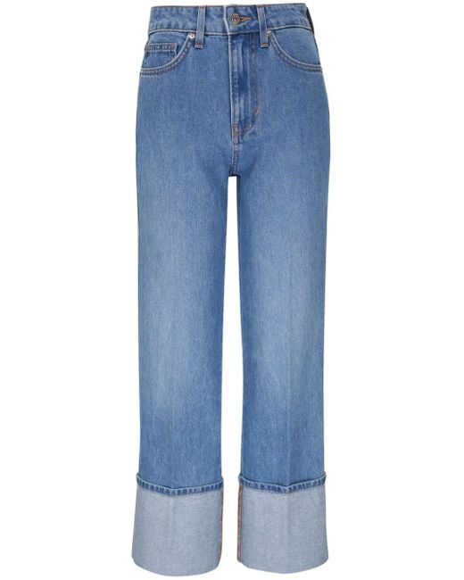 Veronica Beard Blue Straight-Leg-Jeans mit Umschlag