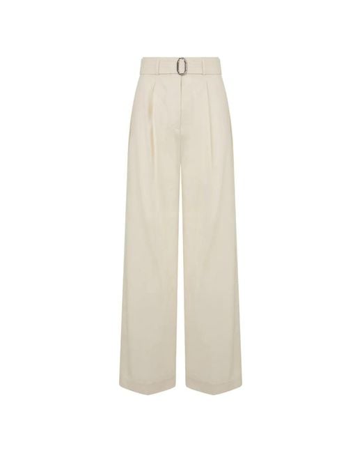 Moorer White Belted Wide-Leg Trousers