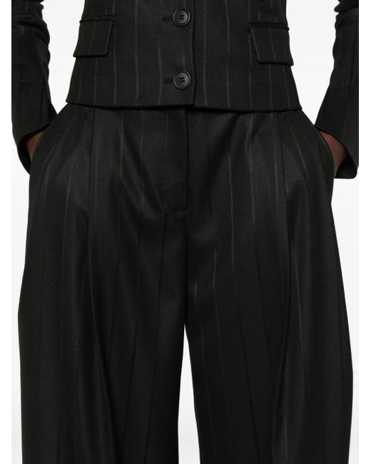 ANDAMANE Black Pleated Pinstripe Trousers