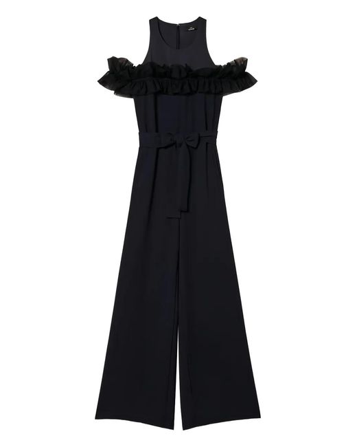 Twinset Black Ruffle-Detail Wide-Leg Jumpsuit