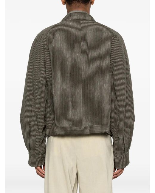 Ziggy Chen Brown Striped Buttoned Shirt Jacket for men