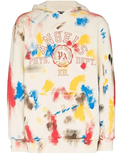 Palm Angels Gray Painted College Hoodie for men