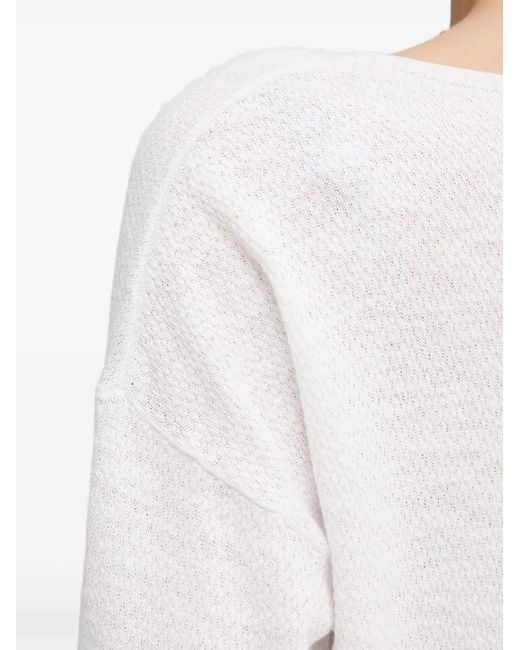 Benetton White Boat-Neck Dropped-Shoulder Sweater