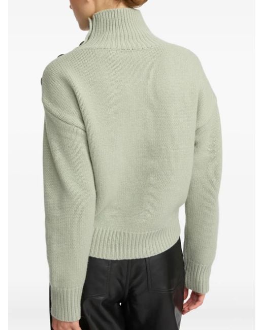 Yves Salomon Green High-Neck Button-Detail Sweater