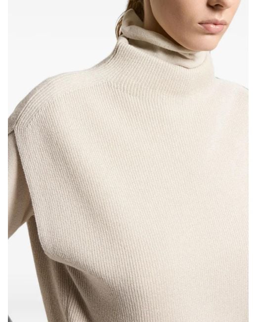 Peserico White Ribbed High-Neck Jumper